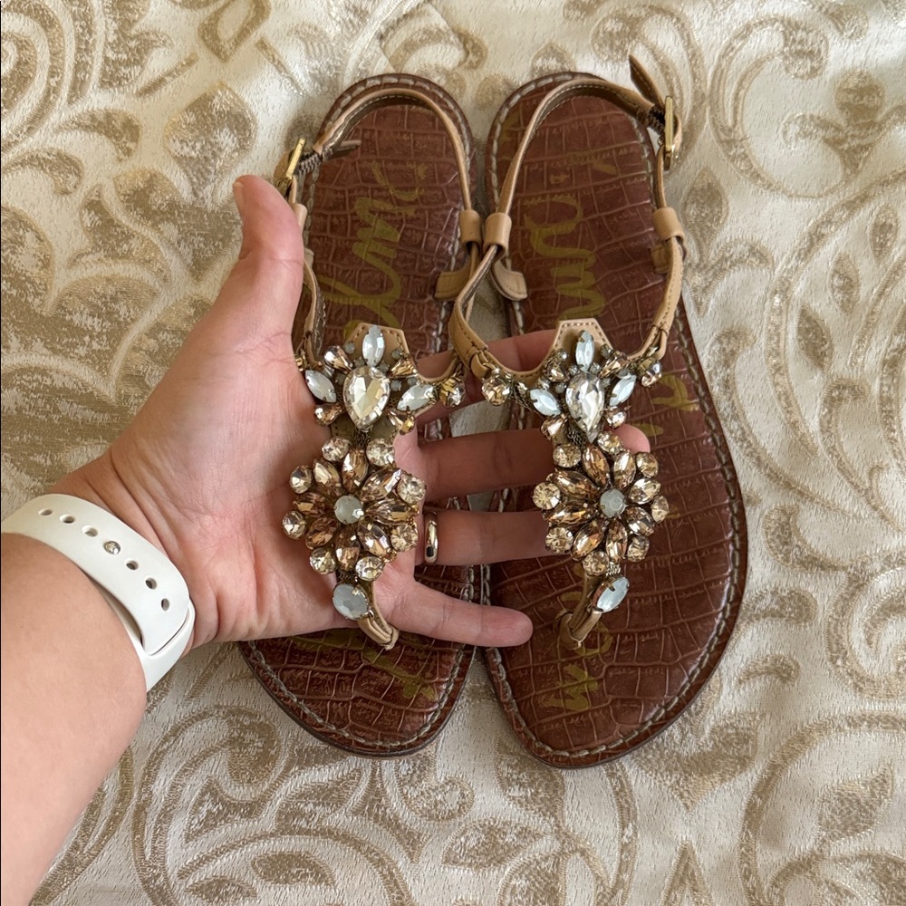 Sam Edelman Tan Jewel-Embellished Sandals